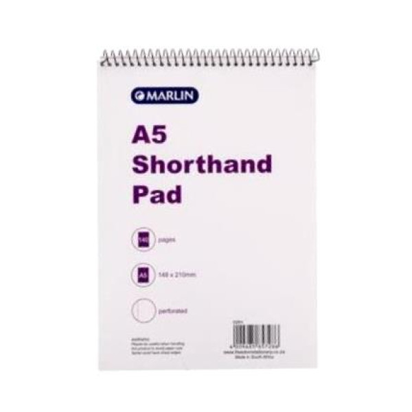 Marlin A5 Top Spiral Shorthand Pad (140 Page) Perforated Marlin A5 Top Spiral Shorthand Pad (140 Page) Perforated