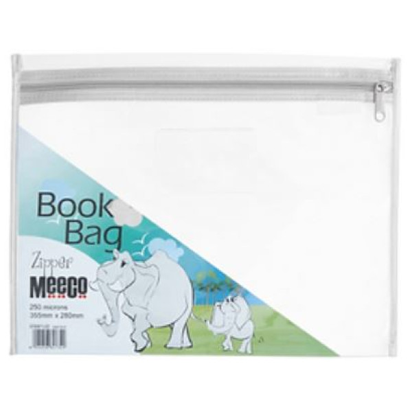 MEECO A4 Book Bag Clear PVC with Zip White