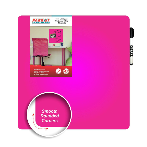 Front view of Parrot Whiteboard Tile Magnetic in Pink color