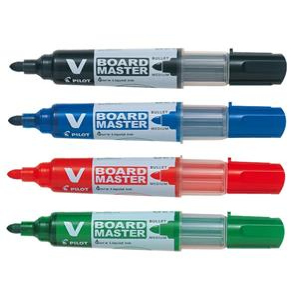 PILOT V Board Master refillable bullet whiteboard markers assorted colours wallet of 4