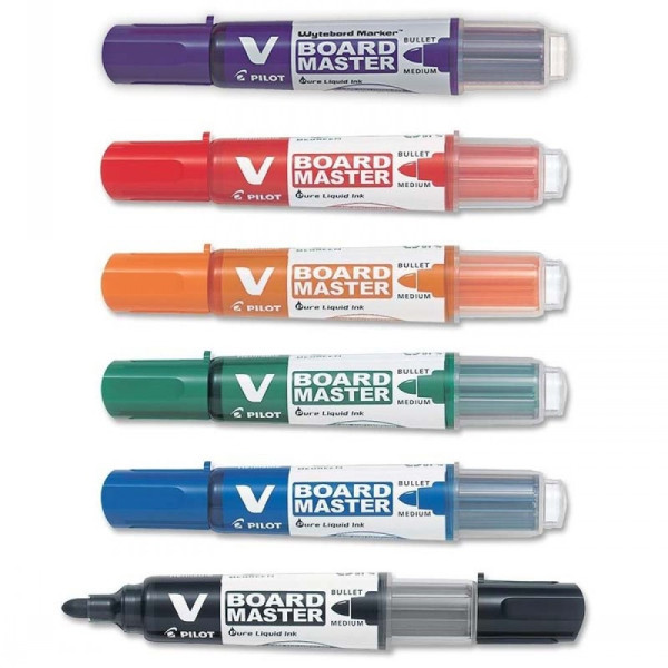 PILOT V Board Master refillable bullet whiteboard markers assorted colours wallet of 6