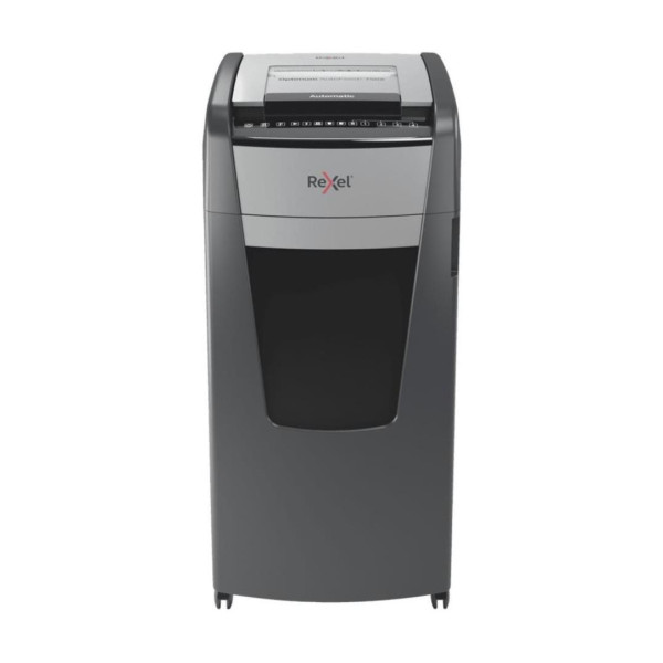 Front view of Rexel Optimum AutoFeed+ 750X Automatic 750 Sheet Cross Cut Shredder