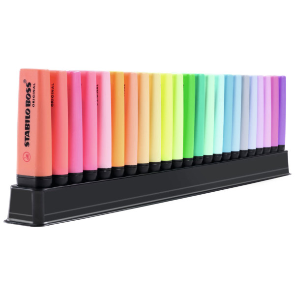 STABILO BOSS Original Highlighter Desk Set 23s front view STABILO BOSS Original 23 colour highlighter desk set front packaging view