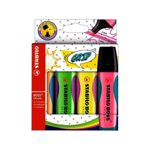 STABILO BOSS Splash Grip highlighters - Wallet 4 STABILO BOSS Splash Grip highlighters - Wallet 4