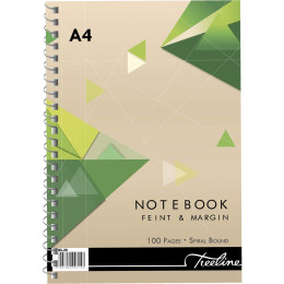 TREELINE Note Book A4 Side Bound Feint and Margin - 100 Pages
