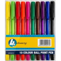 4 Stationery Triangular Ballpoint Pens Wallet of 10 – ergonomic triangular grip, assorted colours