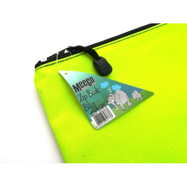 MEECO A4 Nylon Book Bag with Zip - Neon Yellow