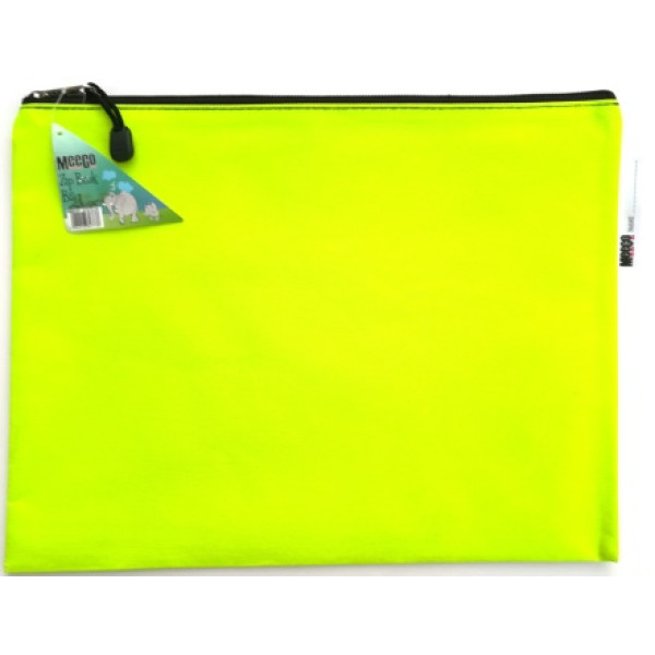 MEECO A4 Nylon Book Bag with Zip - Neon Yellow