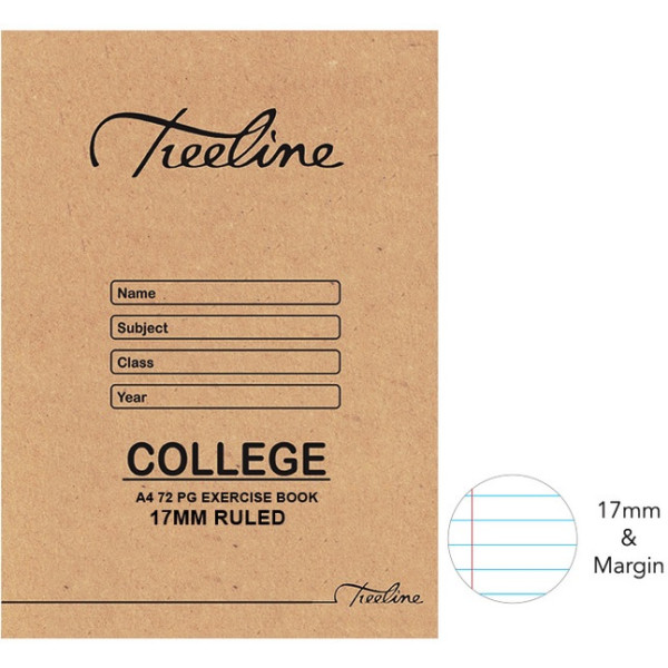 TREELINE A4 College Exercise Book 72 Page 17mm Ruled