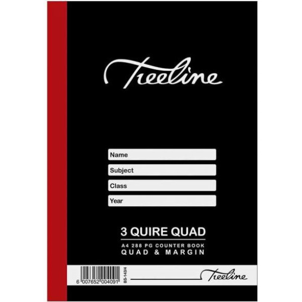 TREELINE A4 Counter Book 3 Quire Quad and Margin - 288 Pages TREELINE A4 Counter Book 3 Quire Quad and Margin - 288 Pages