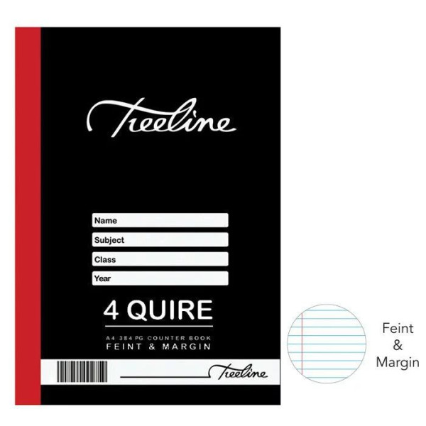 TREELINE A4 Counter Book 4 Quire Feint and Margin - 384 Pages