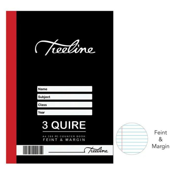 TREELINE A4 Counter Book 3 Quire Feint and Margin - 288 Pages TREELINE A4 Counter Book 3 Quire Feint and Margin - 288 Pages