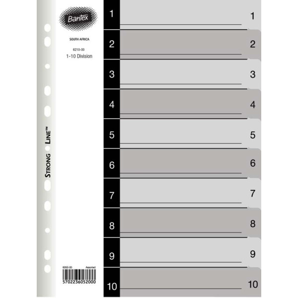 BANTEX Grey A4 PP 1-10 Index Dividers - Printed