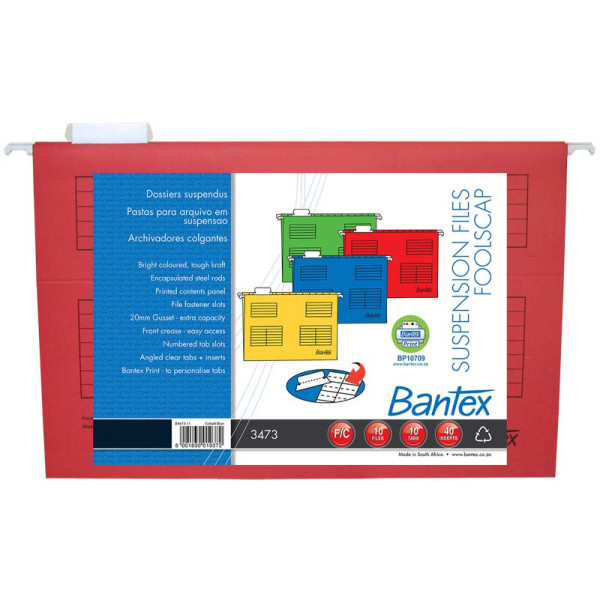 Bantex Suspension Files Foolscap Retail Pack Red - 10 Pack