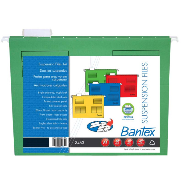 Bantex Suspension Files A4 Retail Pack Grass Green - 10 Pack