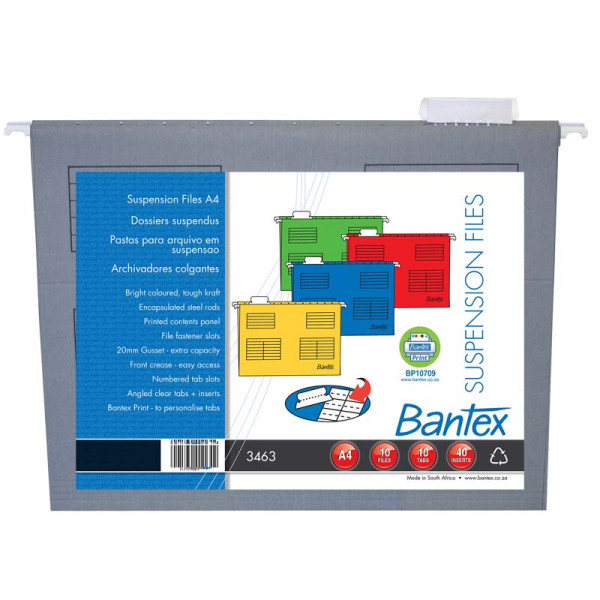 Bantex Suspension Files A4 Retail Pack Grey - 10 Pack