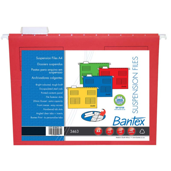 Bantex Suspension Files A4 Retail Pack Red - 10 Pack Bantex Suspension Files A4 Retail Pack Red - 10 Pack