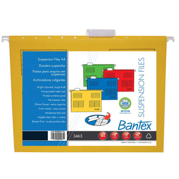 Bantex Suspension Files A4 Retail Pack Yellow - 10 Pack Bantex Suspension Files A4 Retail Pack Yellow - 10 Pack