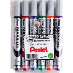 PENTEL Maxiflo Pump-it Whiteboard Marker Bullet Tip Wallet 6