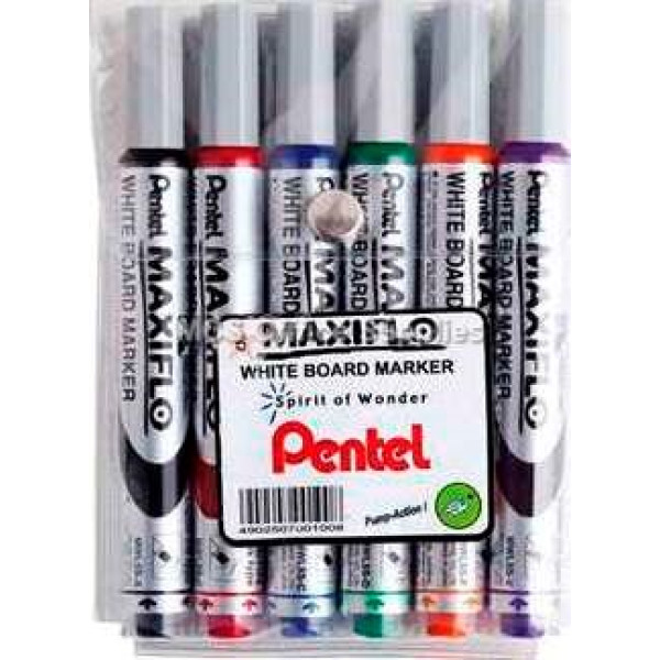 PENTEL Maxiflo Pump-it Whiteboard Marker Bullet Tip Wallet 6 PENTEL Maxiflo Pump-it Whiteboard Marker Bullet Tip Wallet 6
