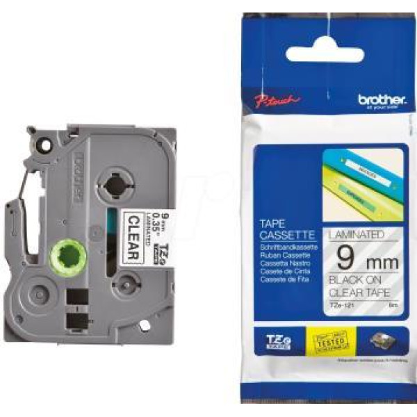Brother TZe-121 Labelling Tape 9mm Black On Clear Tape