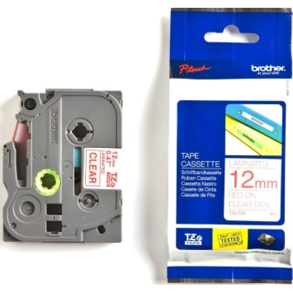 Brother TZe-132 Labelling Tape 12mm Red On Clear Tape Brother TZe-132 Labelling Tape 12mm Red On Clear Tape