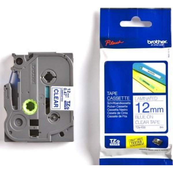 Brother TZe-133 Labelling Tape 12mm Blue On Clear Tape Brother TZe-133 Labelling Tape 12mm Blue On Clear Tape