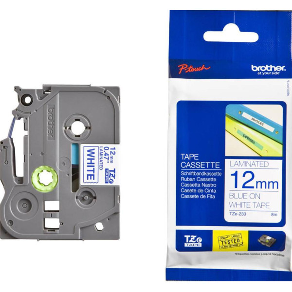 Brother TZe-233 Labelling Tape 12mm Blue On White Tape Brother TZe-233 Labelling Tape 12mm Blue On White Tape