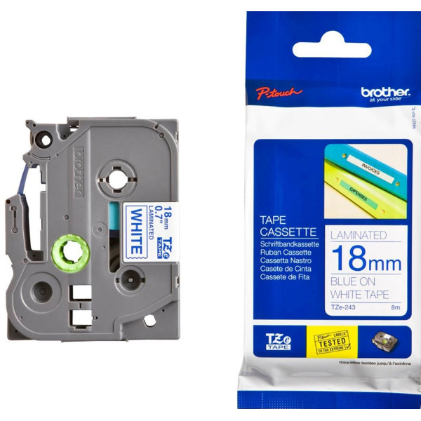 Brother TZe-243 Labelling Tape 18mm Blue On White Tape Brother TZe-243 Labelling Tape 18mm Blue On White Tape