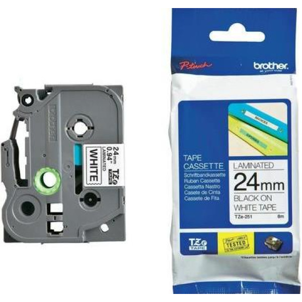 Brother TZe-251 Labelling Tape 24mm Black On White Tape