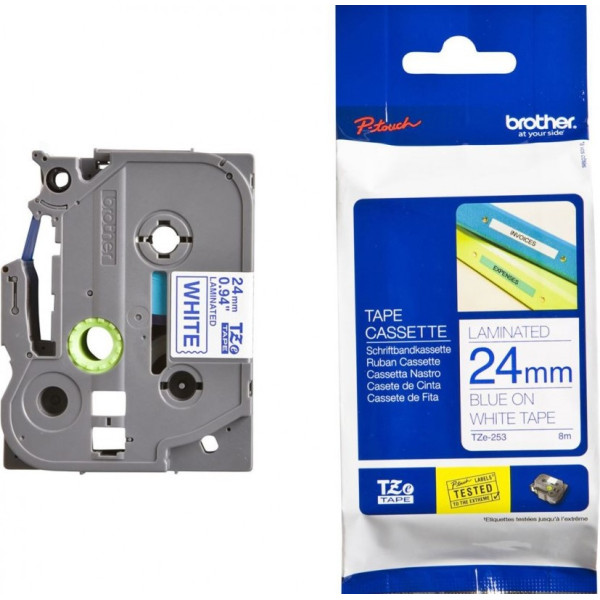 Brother TZe-253 Labelling Tape 24mm Blue On White Tape