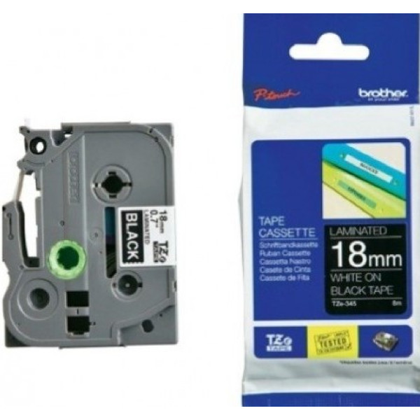 Brother TZe-345 Labelling Tape 18mm White On Black Tape Brother TZe-345 Labelling Tape 18mm White On Black Tape