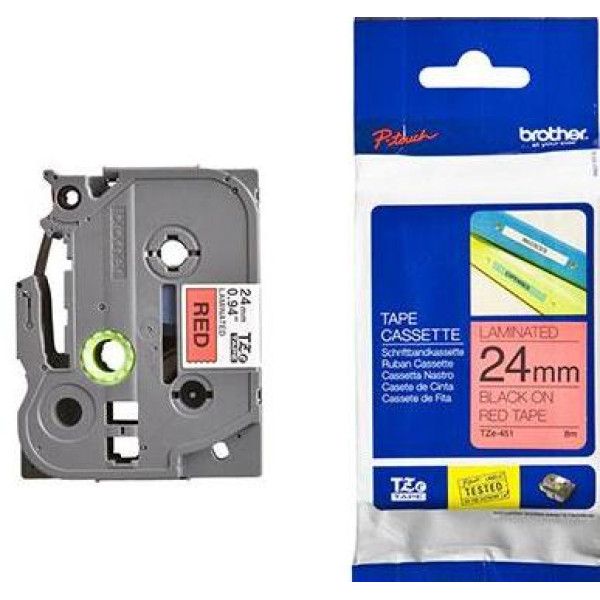Brother TZe-451 Labelling Tape 24mm Black On Red Tape Brother TZe-451 Labelling Tape 24mm Black On Red Tape