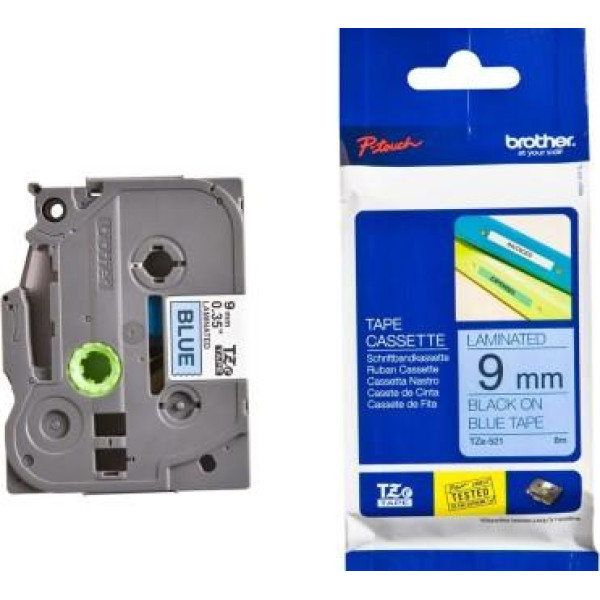 Brother TZe-521 Labelling Tape 9mm Black On Blue Tape Brother TZe-521 Labelling Tape 9mm Black On Blue Tape