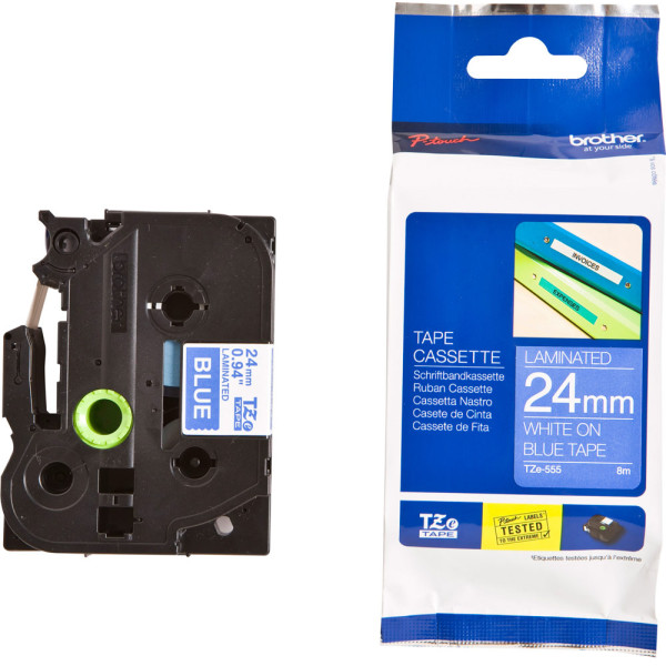Brother TZe-555 Labelling Tape 24mm White On Blue Tape Brother TZe-555 Labelling Tape 24mm White On Blue Tape