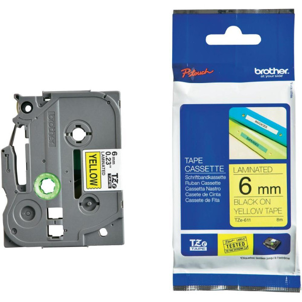 Brother TZe-611 Labelling Tape 6mm Black On Yellow Tape