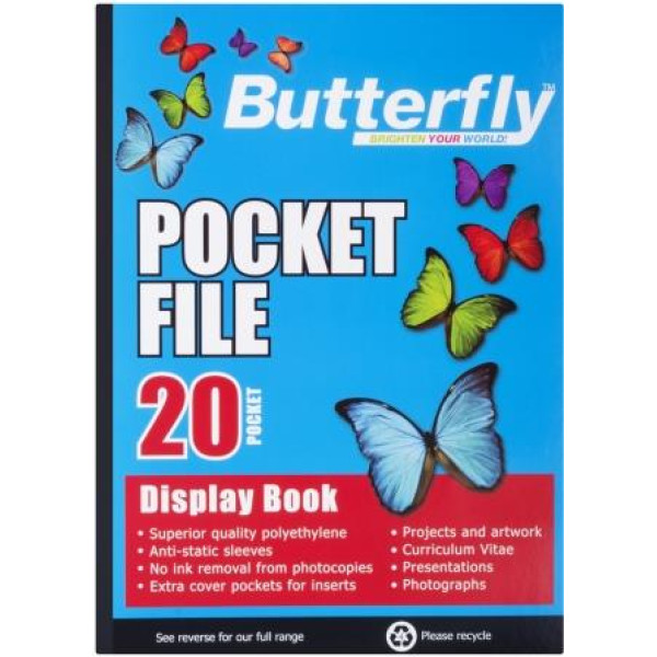 BUTTERFLY A4 Pocket File - 20 Pocket