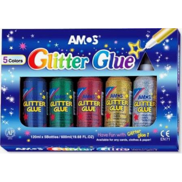 AMOS Glitter Glue Jumbo 5 Assorted Colours