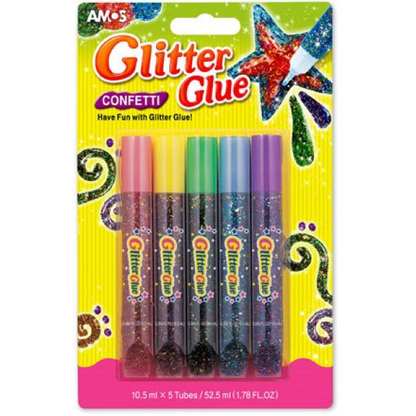 AMOS Glitter Glue CONFETTI 5 Assorted Colours AMOS Glitter Glue CONFETTI 5 Assorted Colours