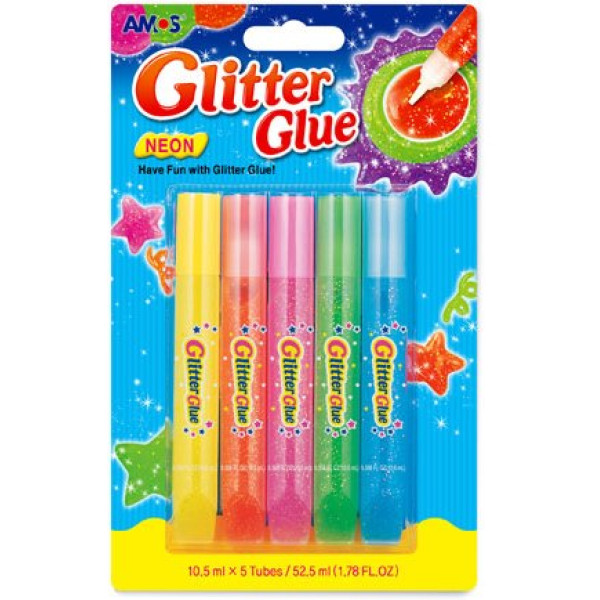 AMOS Glitter Glue NEON 5 Assorted Colours