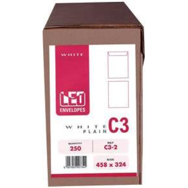 LEO - C3 Envelopes White No-Window Gummed Pocket (Box 250) LEO - C3 Envelopes White No-Window Gummed Pocket (Box 250)