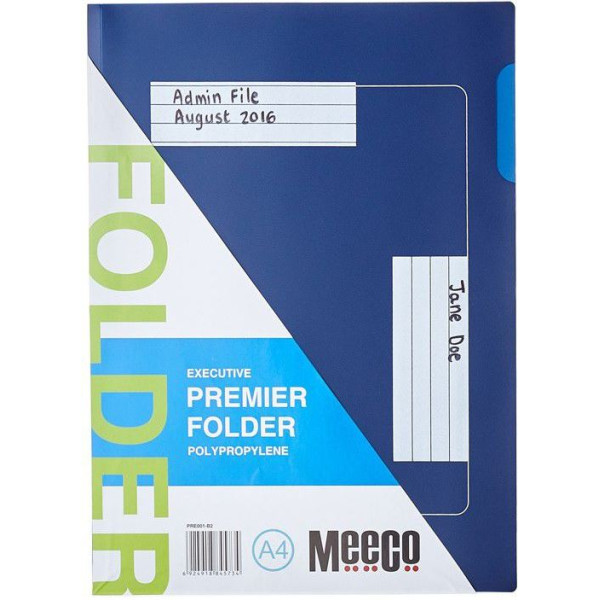 MEECO A4 Executive Premier Folder Polypropylene Blue - 10 Pack