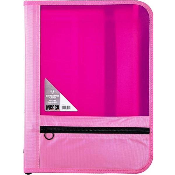 MEECO A4 Conference Folder With Zip - Pink