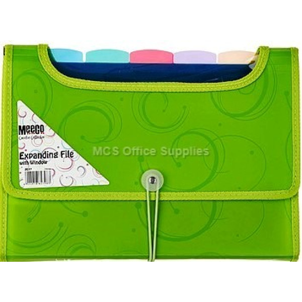 MEECO Expanding File with Window (6 Division) - Green