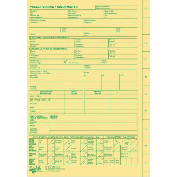 TIDY FILES A4 Economy Paediatrician / Kinderarts Medical File - Pack of 25