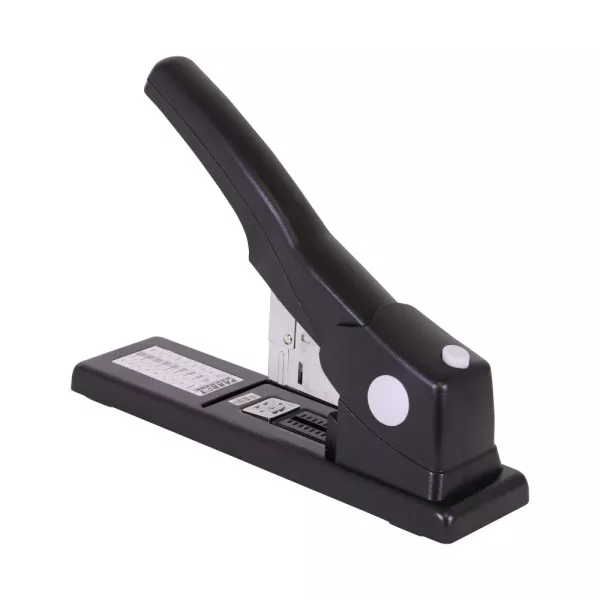 PARROT 200 Sheet Heavy Duty Stapler Side Angle Side angle of PARROT black heavy duty stapler for up to 200 sheets