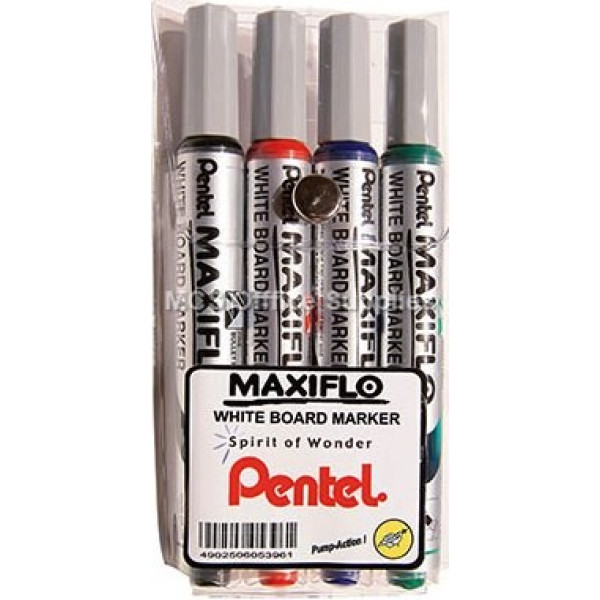 PENTEL Maxiflo Pump-it Whiteboard Marker Bullet Tip Wallet 4