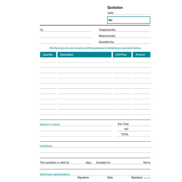 RBE NC A5 Duplicate Quotation Pad
