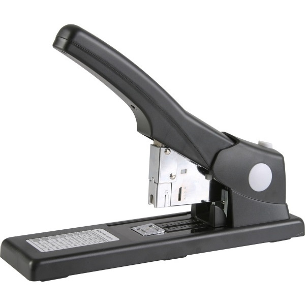 PARROT 200 Sheet Heavy Duty Stapler Side Angle Side angle of PARROT black heavy duty stapler for up to 200 sheets