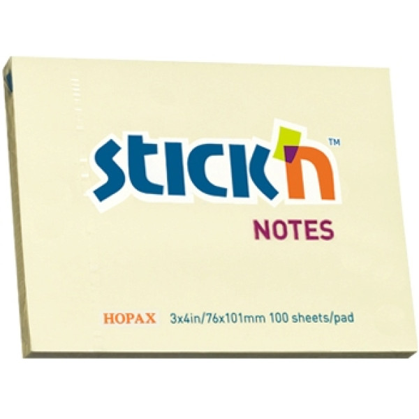 Stick'n Notes Pastel 76 x 101mm Yellow (100 Sheets) Stick'n Notes Pastel 76 x 101mm Yellow (100 Sheets)